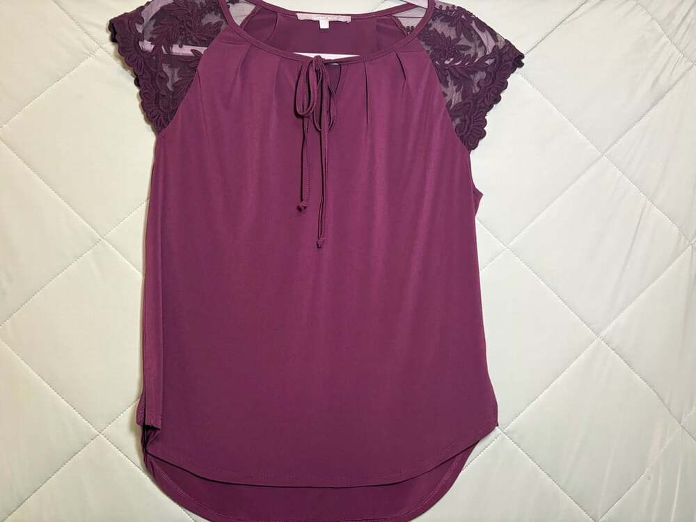 Sugar Rain Lace Cap Sleeve Blouse Purple Tie Front